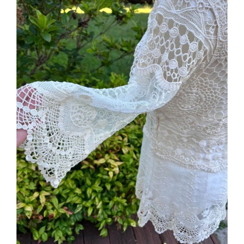 Boho Crochet Lace Festival Top | Ivory | Size L - Picture 3 of 4